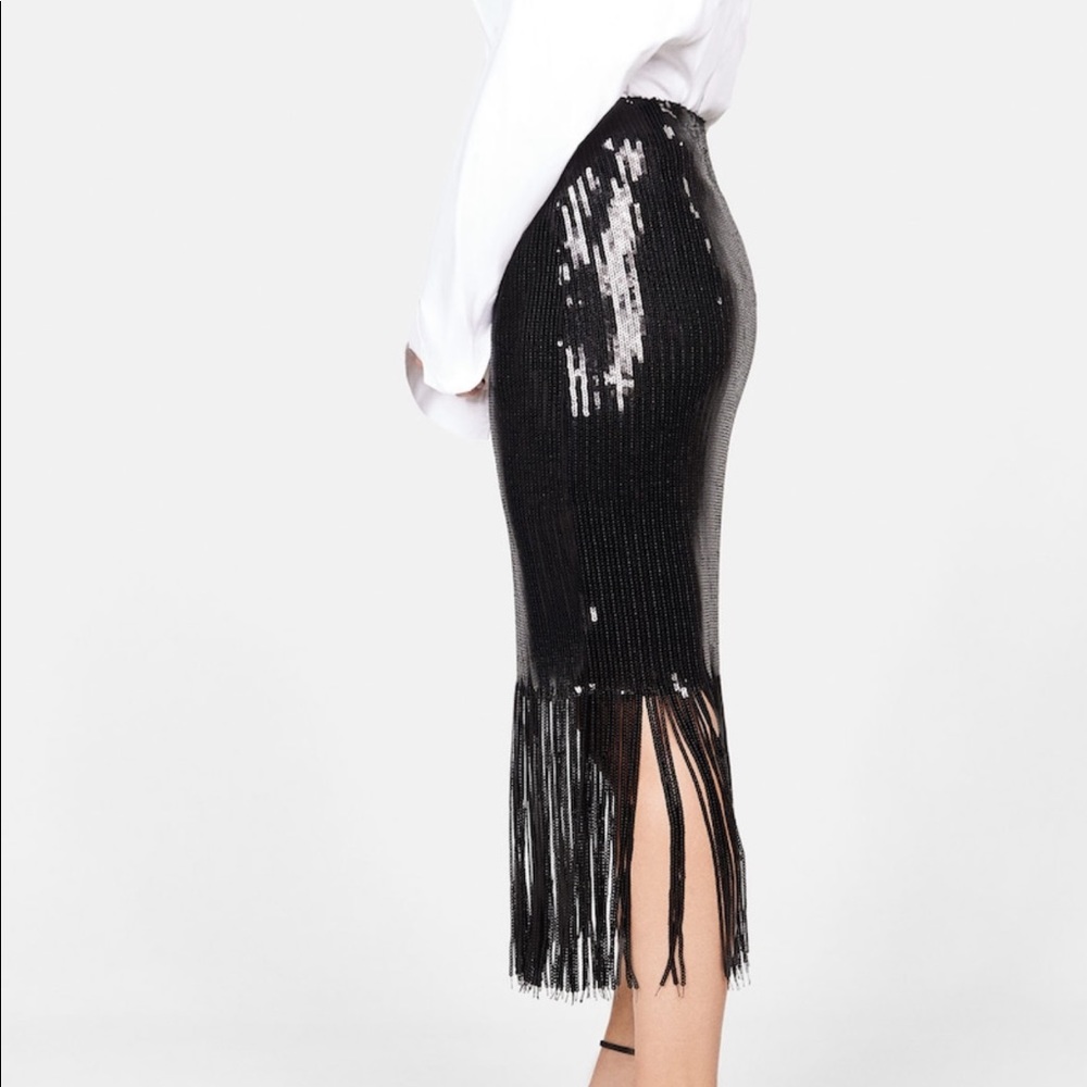 Mango Violeta Fringed Sequin Skirt Size 16